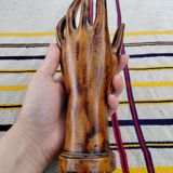 Carved wooden ring holder signed 70s