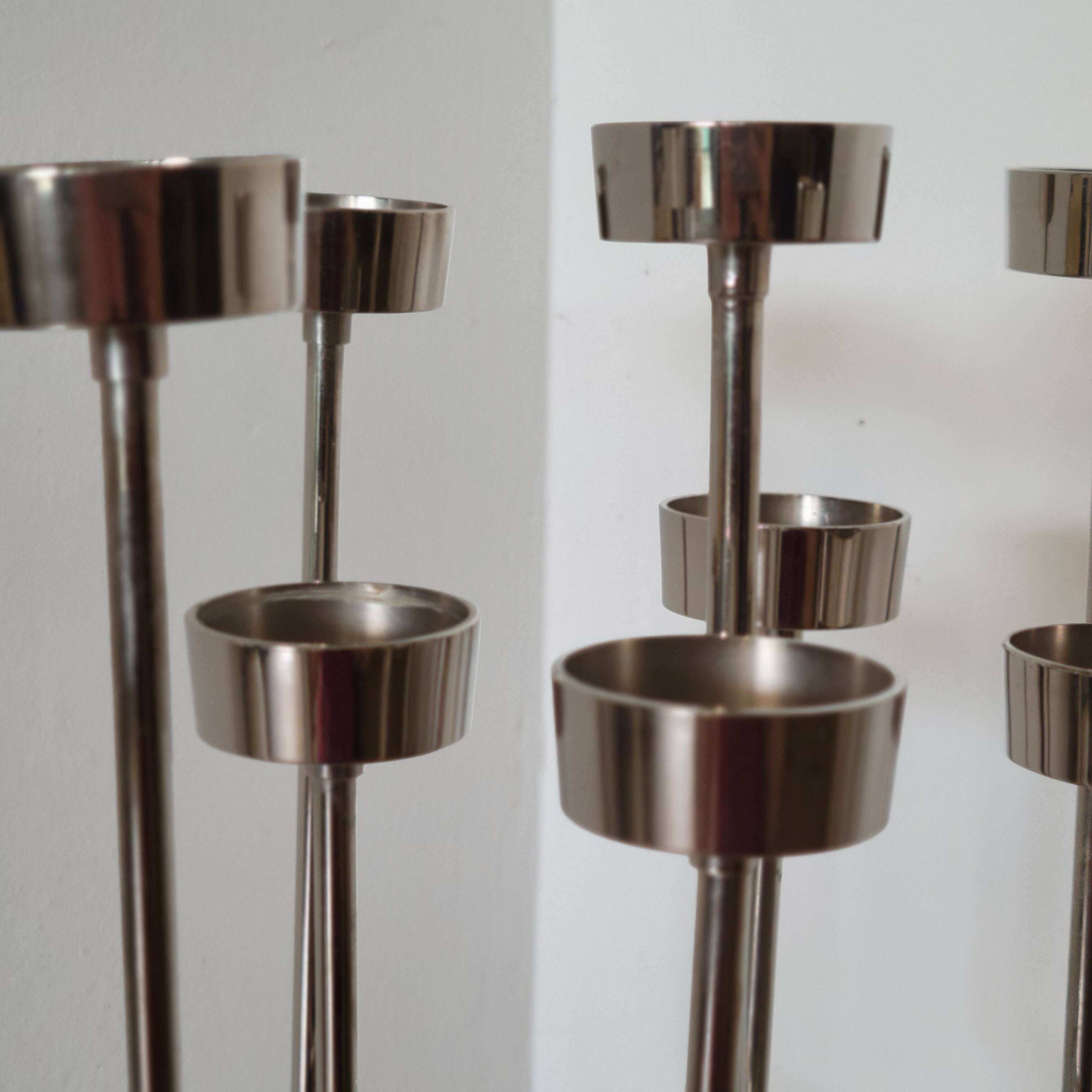 Candle holder with 9 branches in chrome-plated metal