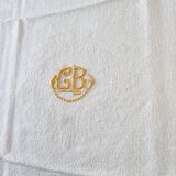 6 Serviettes en tissu de coton avec anagramme "GB", jaune clair, broderie damassée.