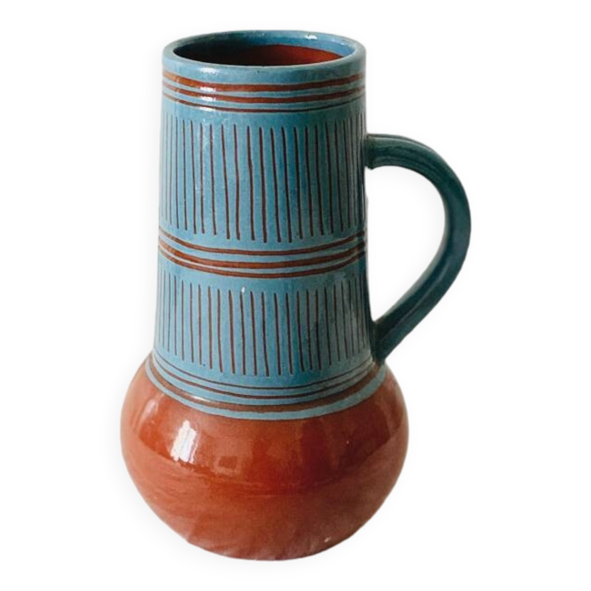 Vintage vase with handle Scandinavian ceramic Nittsjo Sweden