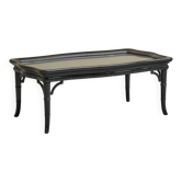 Coffee table in artificial bamboo, black lacquered wood and glass, 1960s.