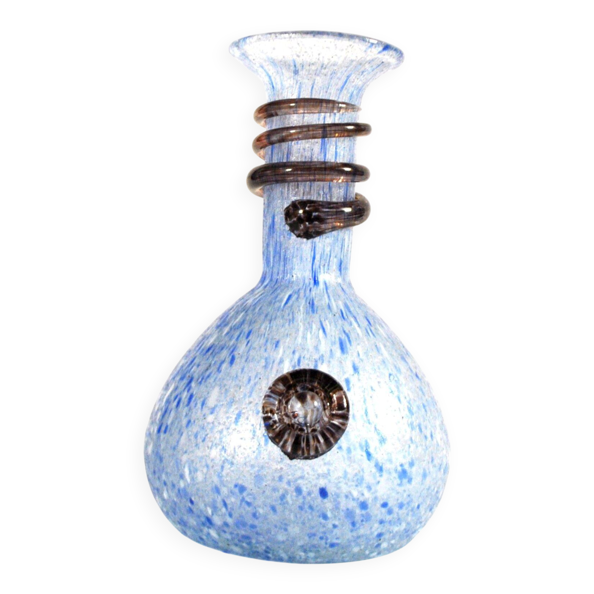 Coloured vase in blue and white glass paste – Murano bottle Italy