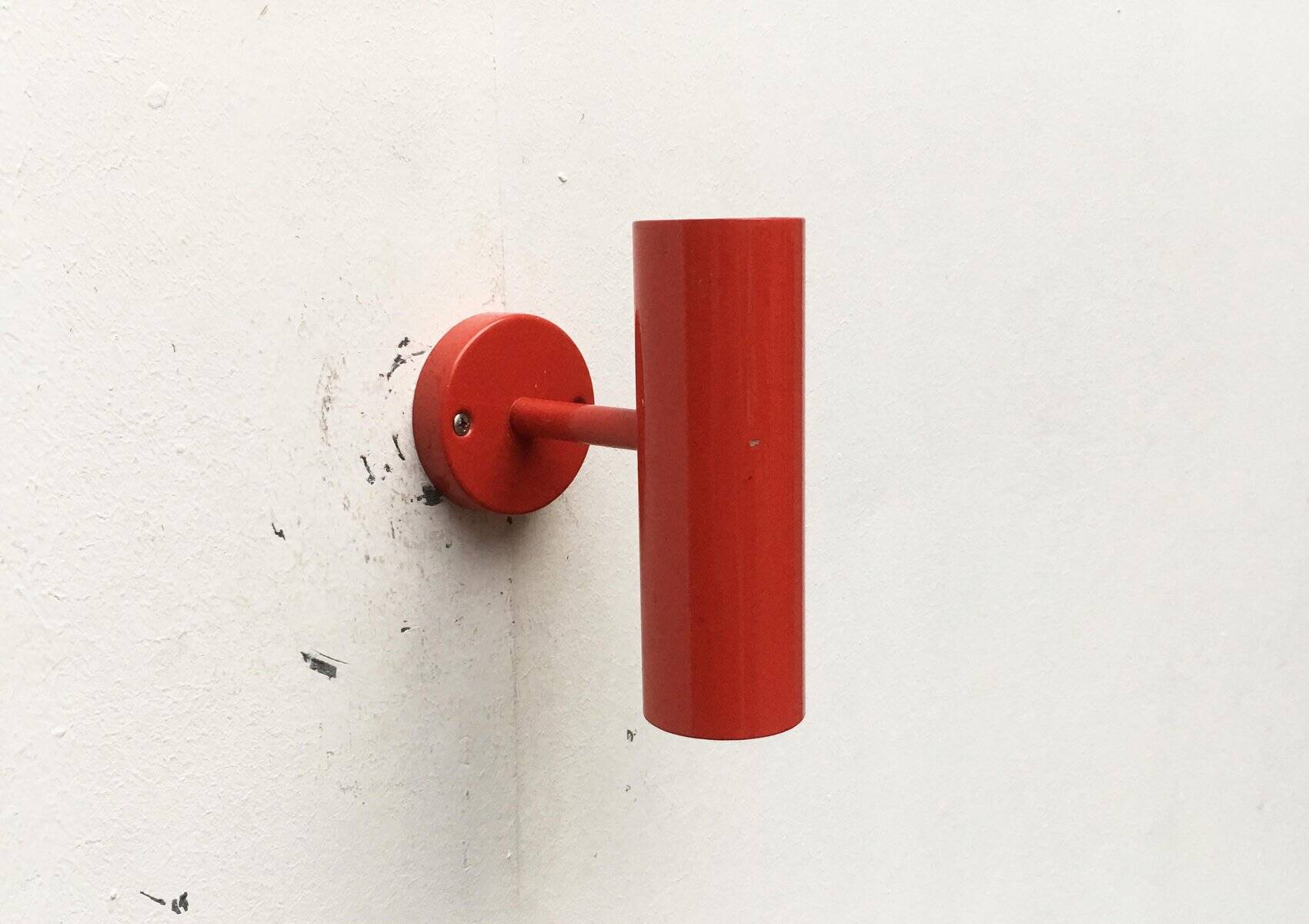 Mid-century minimalist red wall lamp, set of 2.