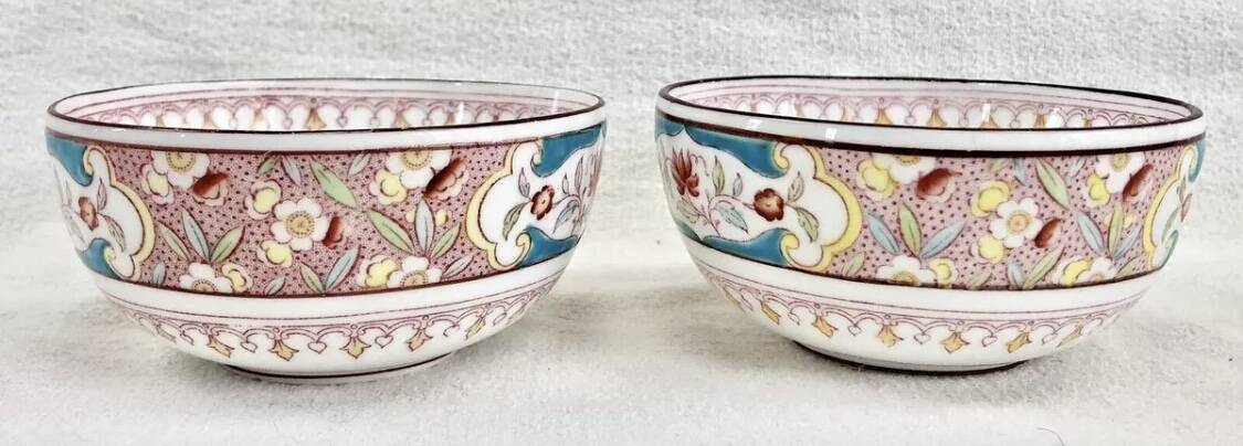 2 old Sarreguemines Minton porcelain tea cups + saucers