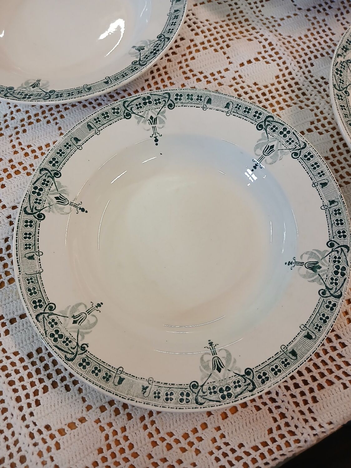 6 antique ironstone soup plates