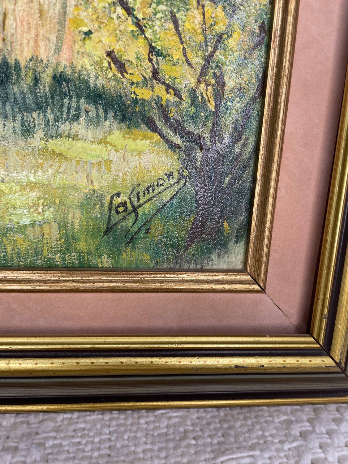 Painting of Mont Ventoux signed Lasimone in gilded wooden frame