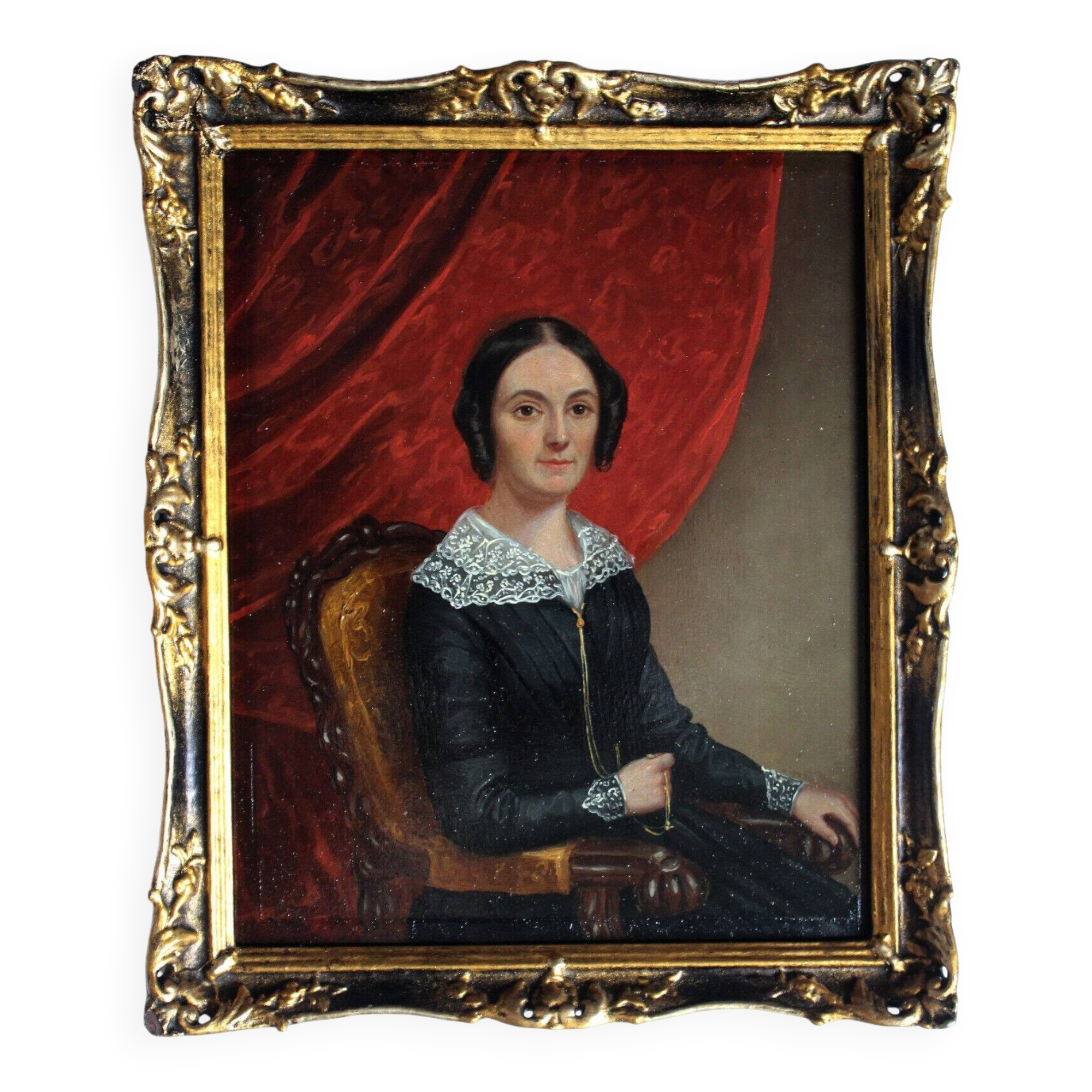 Antique Biedermeier Young Lady Miniature Portrait Painting