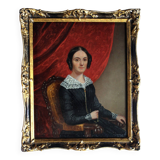 Antique Biedermeier Young Lady Miniature Portrait Painting