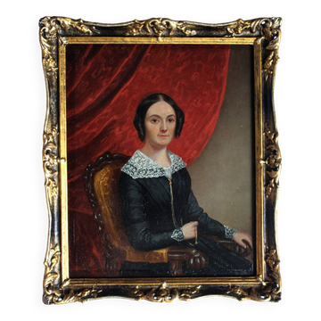 Portrait miniature antique de jeune femme de style Biedermeier
