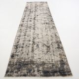 Tapis de course turc vintage en laine douce délavée, bleu marine, 2x9