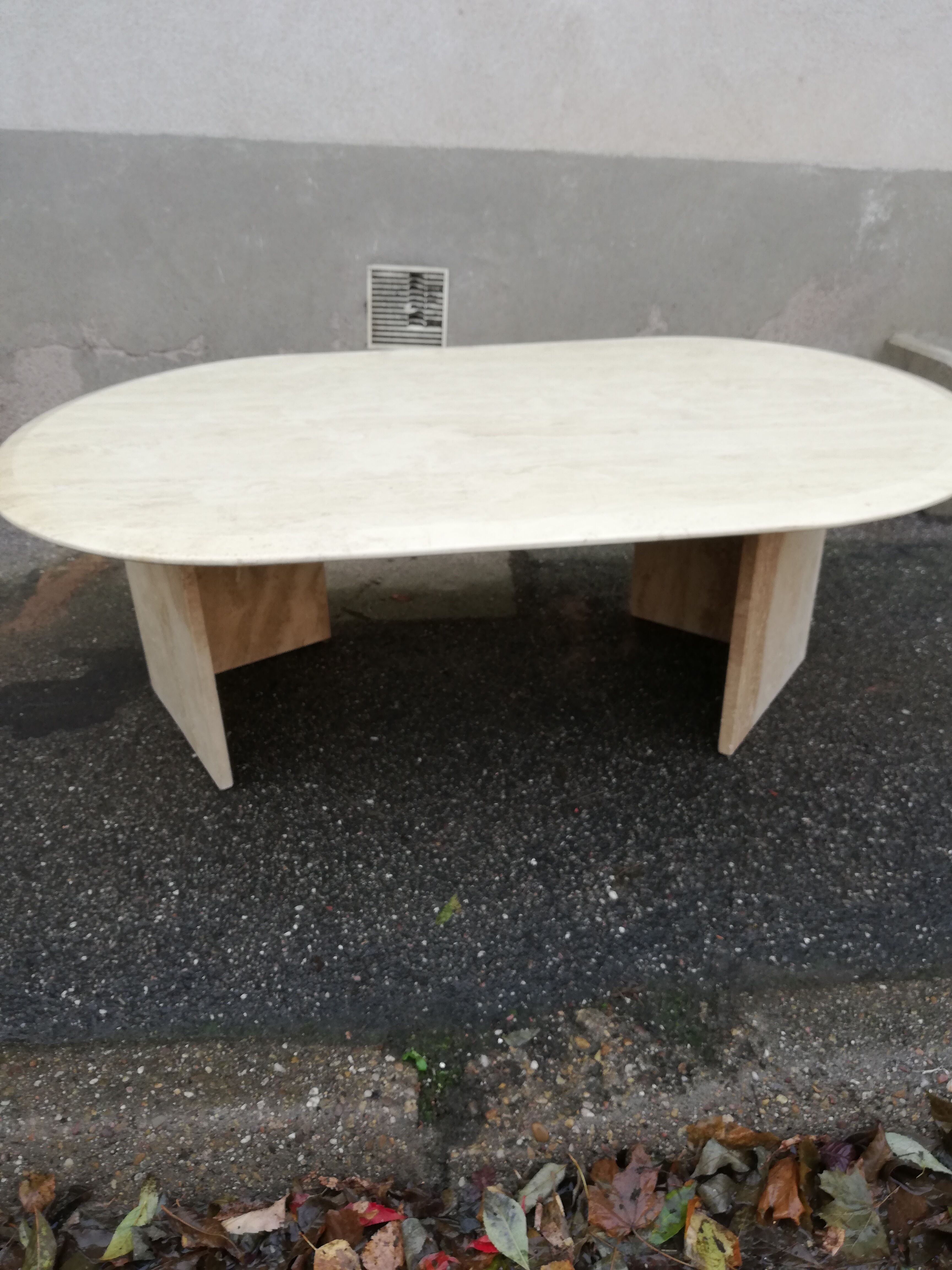 Vintage oval travertine coffee table