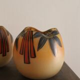 Pair of Legras Art Deco ball vases with orange tree decoration