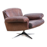 Brown leather swivel armchair by De Sede, model DS 31, 1960s, wine.