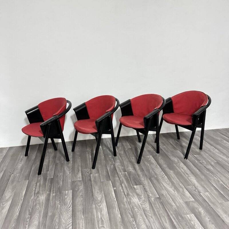 Modern Chairs in Lacquered Wood and Fabric from Pozzi & Verga, 1970s, Set of 4