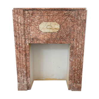 Art deco fireplace in veined pink marble XX century