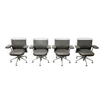 Postmodern swivel chairs model AC2 in leather by Antonio Cittero for Vitra, 1990s, set of 4.