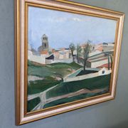 Mid-century modern swedish "slope" landscape, framed oil painting