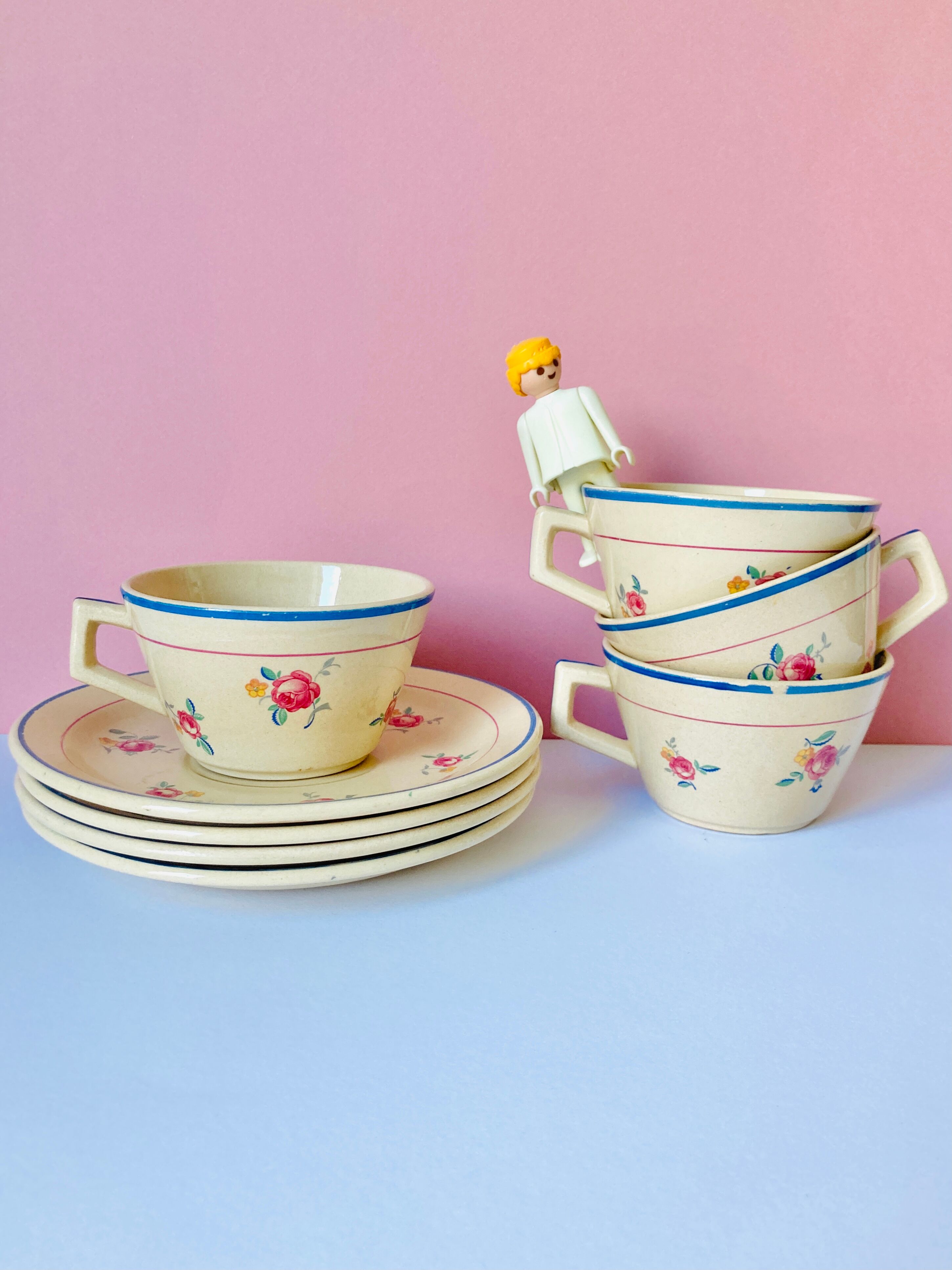 Lot 4 flower coffee cups salins granit france