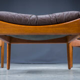 Mid-century danish oak and leather lounge chairs & ottoman by kristian vedel, 1960s, set of 3