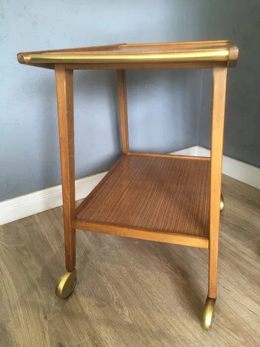 Mid-Century Bar Cart / Serving Trolley — Solid Wood, 1960s