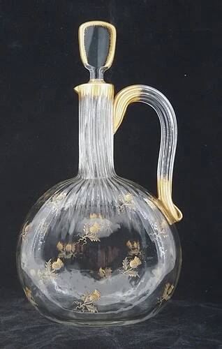 Daum Nancy, thistle carafe, engraved, gilded, crystal, very good condition.