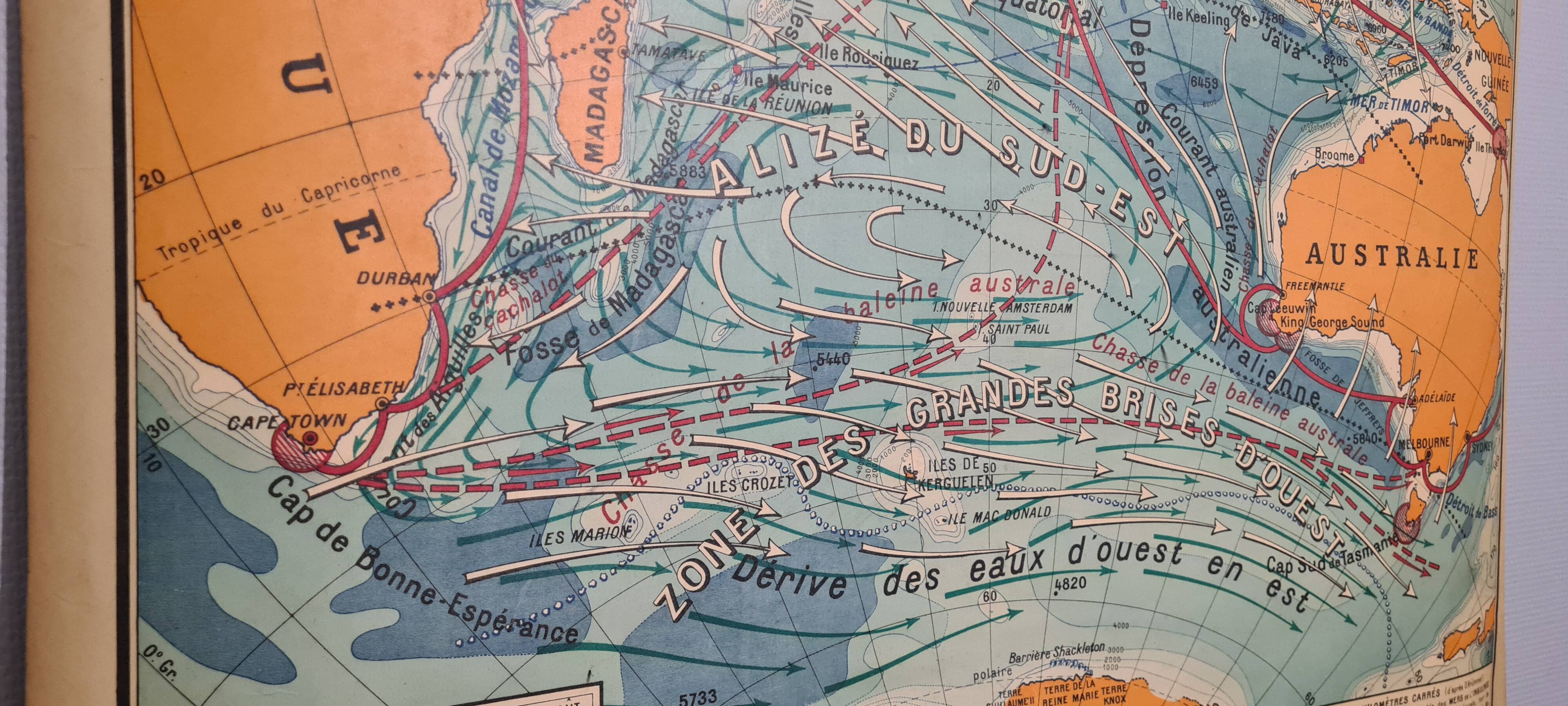 Vintage large format school map - Indian Ocean