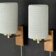 Pair of Scandinavian Wall Lights - Opaline Brass Wood - 50's 60's