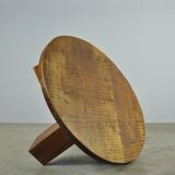 BRUTALIST / massive oak round coffee table / 1970s