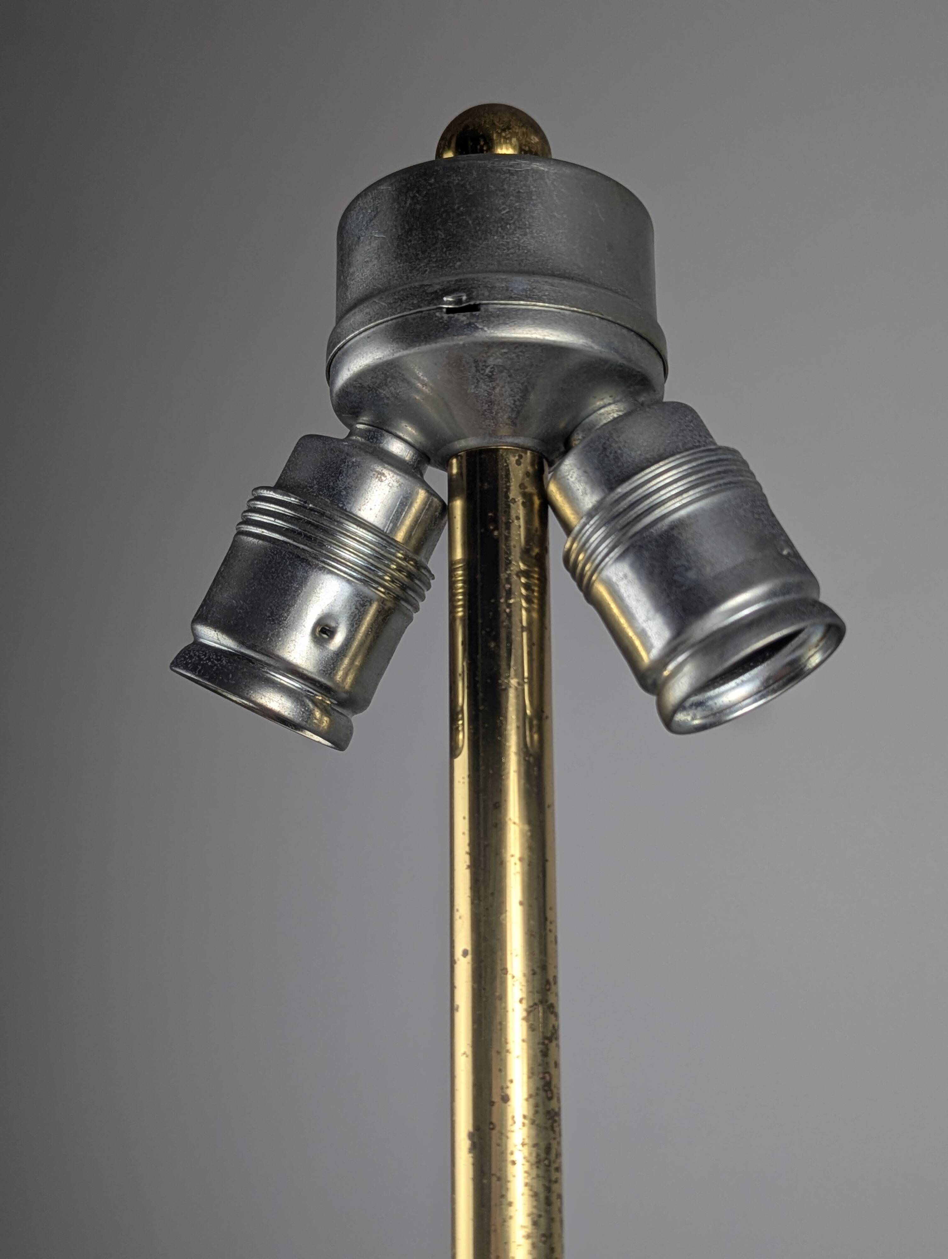 Pair of Large Table Lamps in Laminated Wood and Brass, 1960s