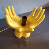 Yellow ceramic hand lamp with white opaline globe