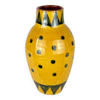 Vase artisanal en terre cuite vernissé vintage jaune