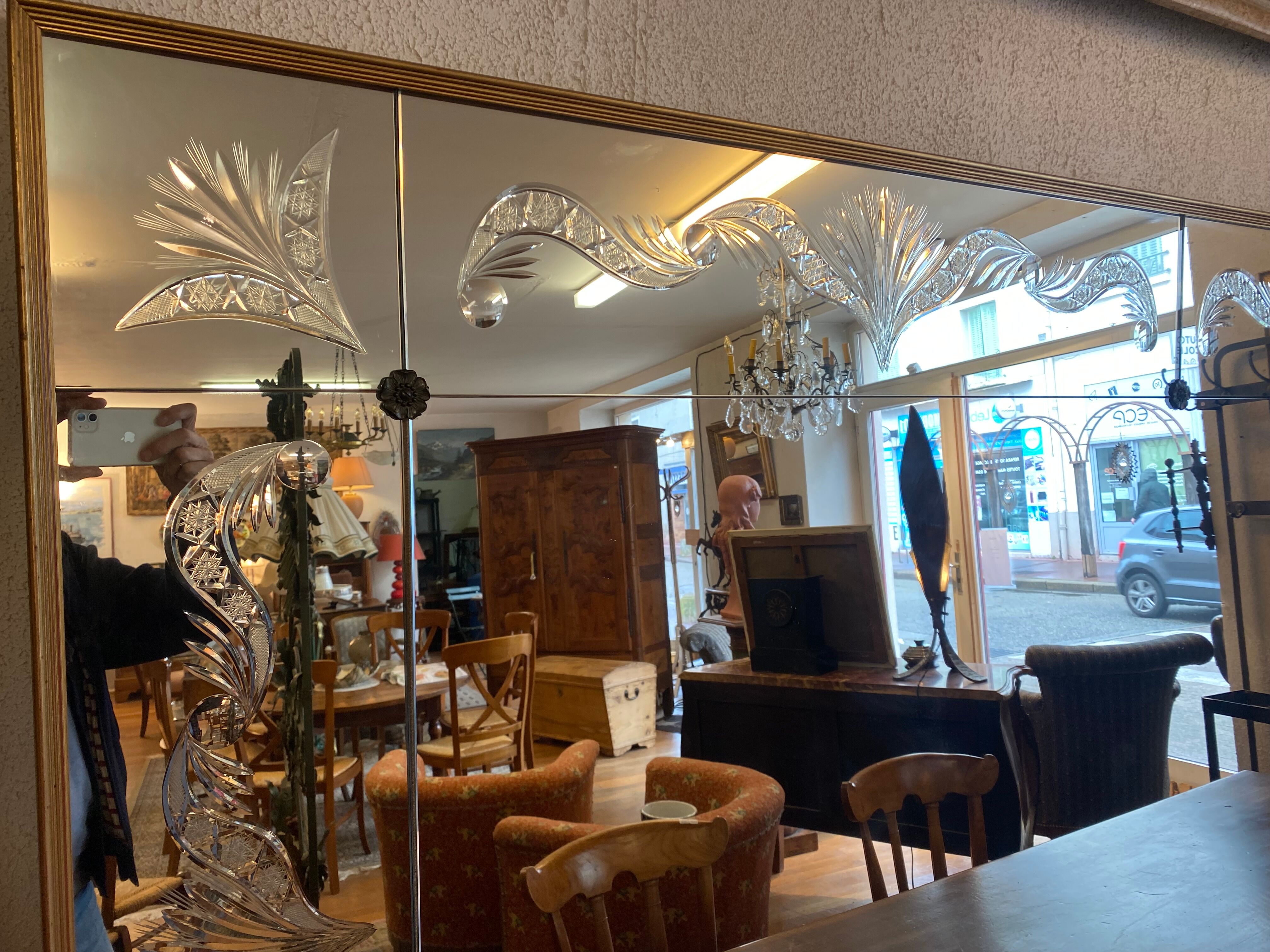 Brewery mirror, hollow engraved glass, perfect condition