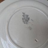 Old deep iron earth plate with blue flower pattern