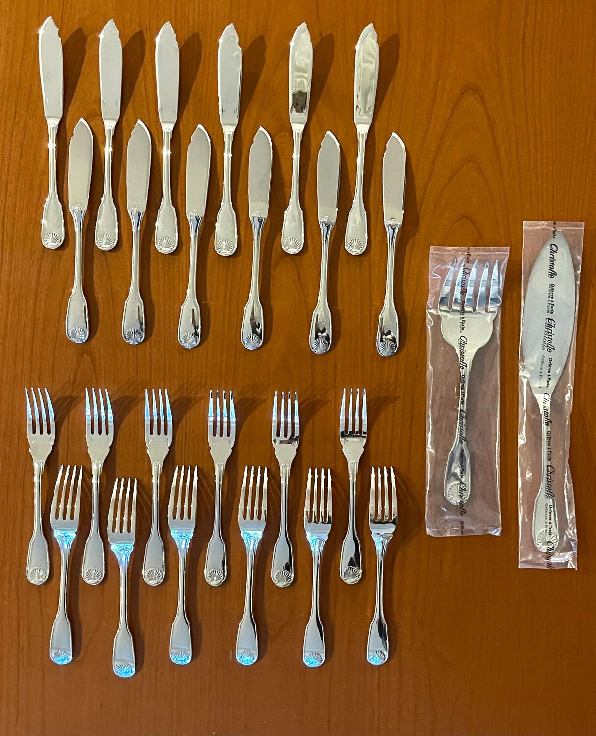 Christofle Vendome shell, fish cutlery and serving cutlery