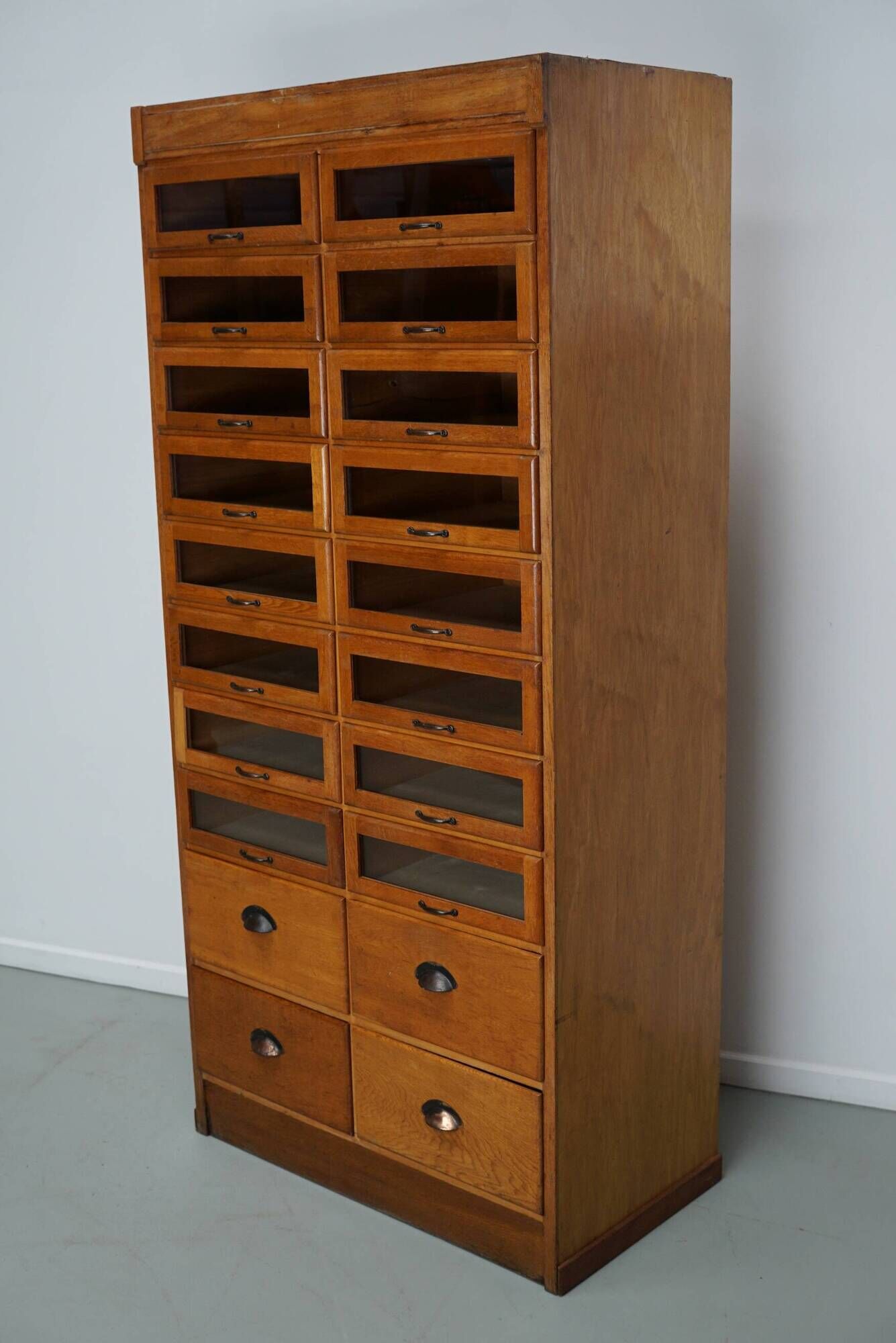 English Haberdashery Shop Cabinet with Glass Fronted Drawers, Circa 1930s