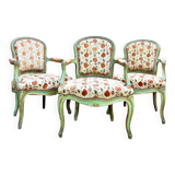 Set of Three Louis XV Style Lacquered Wood Armchairs, 19th Century