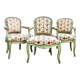 3 fauteuils en bois laqué de style Louis XV, XIXème siècle