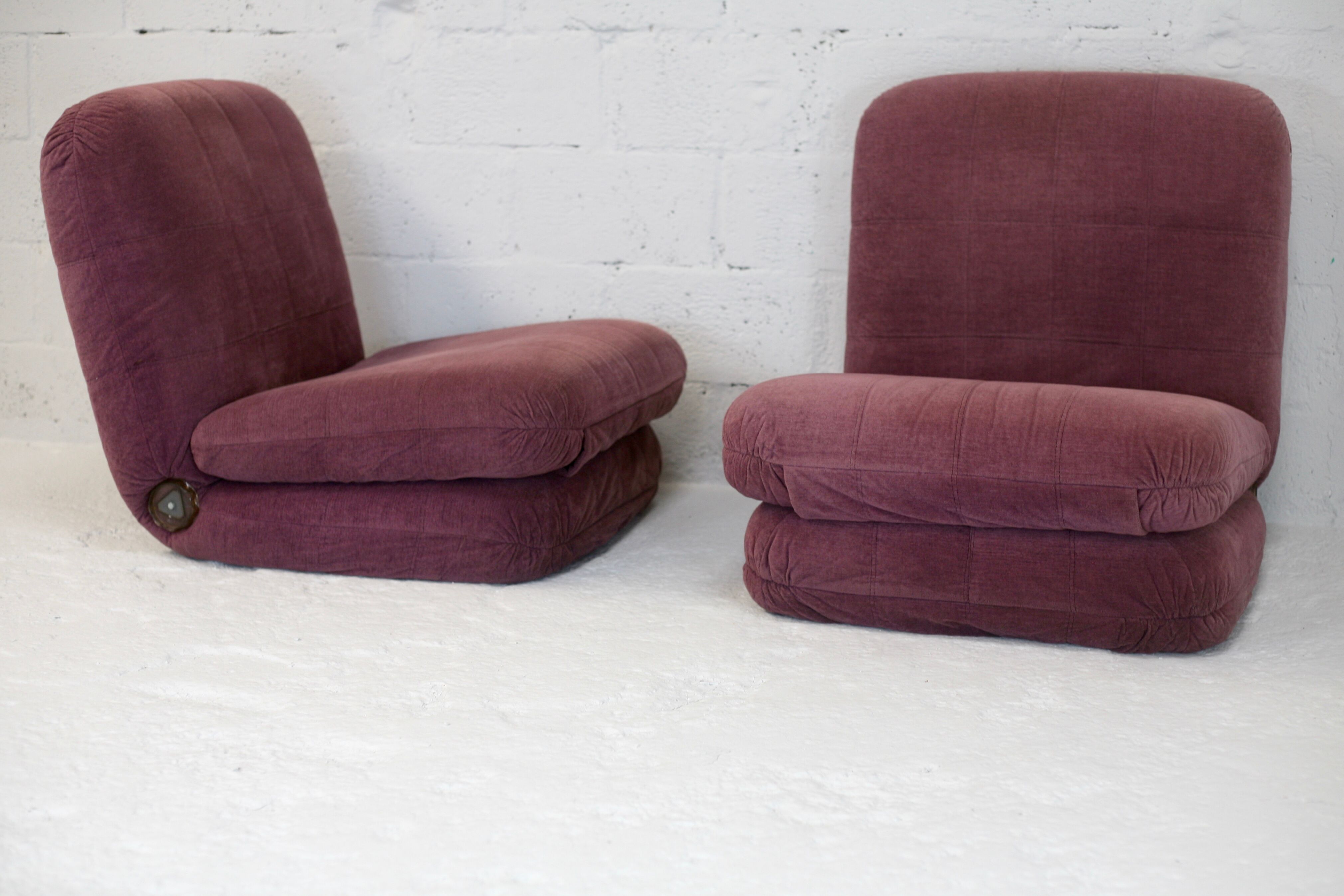 Pair of "eggplant" armchairs, France, circa 1970