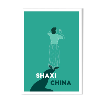 Menade - Shaxi, China - Illustration. A4 21 x 29.7. China, travel, dancer, dance
