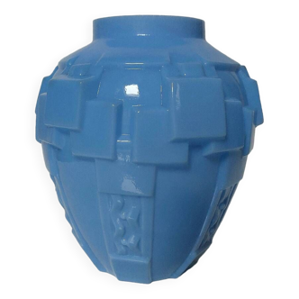 Blue opaline cubist Art Deco vase