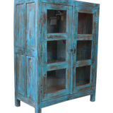 Old display case in Burmese teak with original blue patina