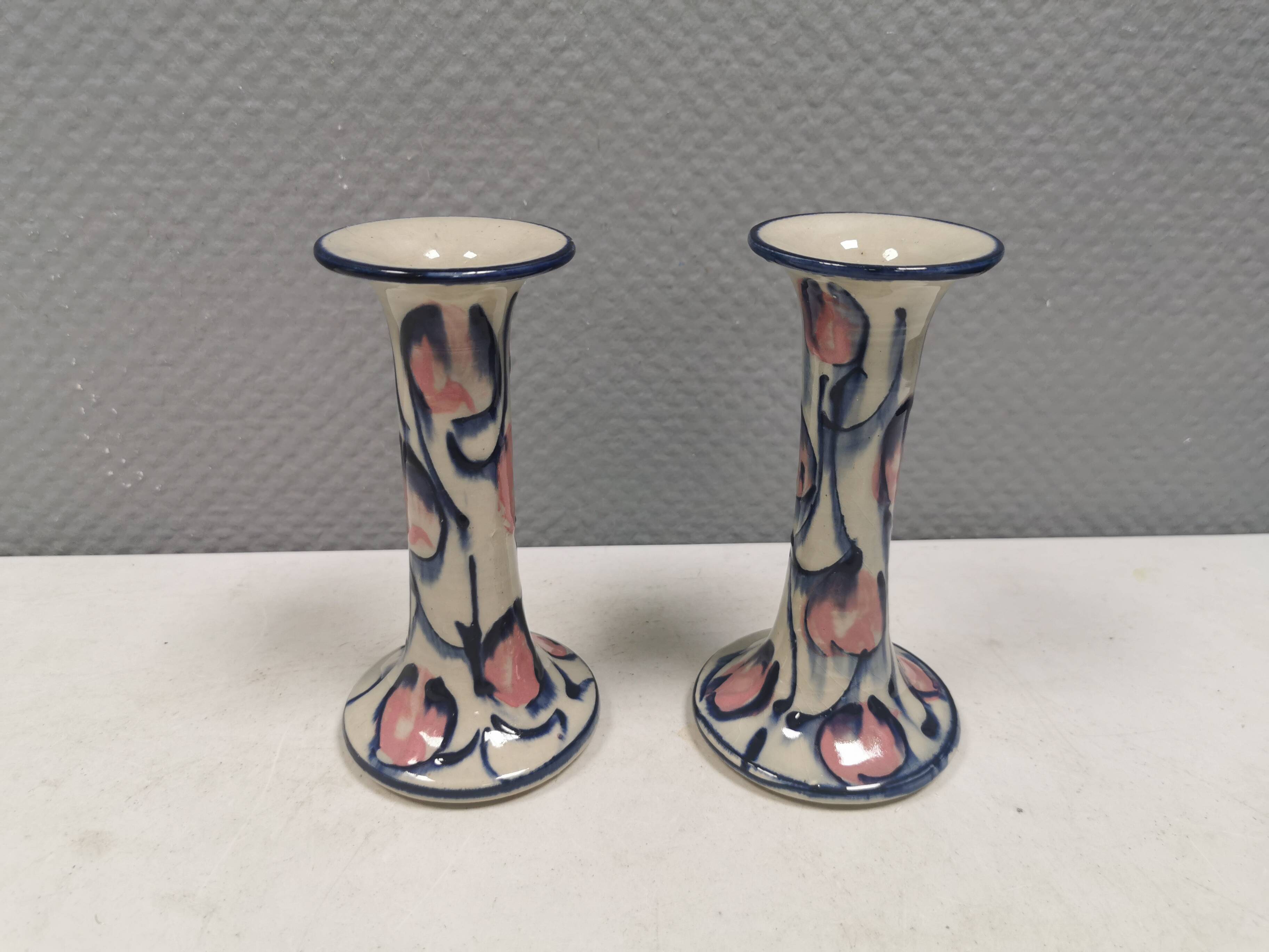 A set of painted ceramic candlesticks from Danish Fyrkat, 1970-80s.