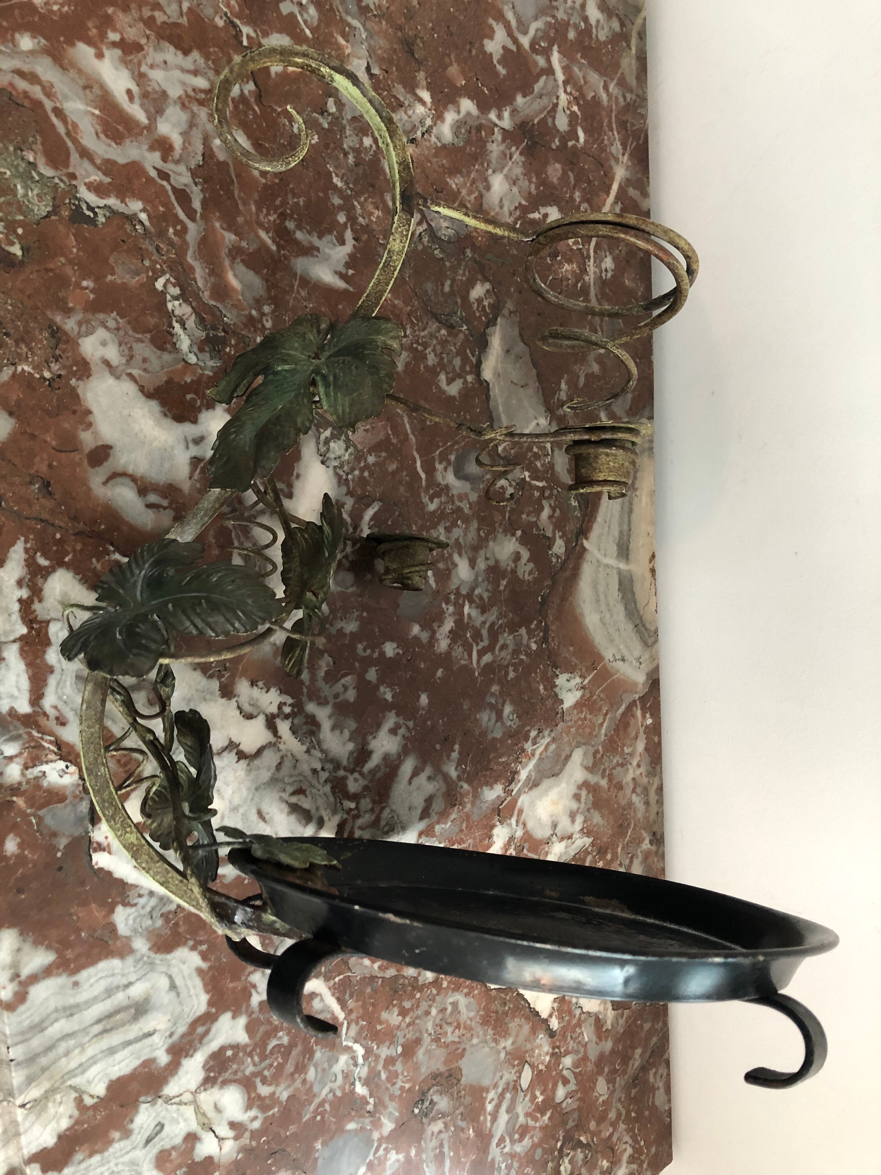 Display of plants and candlesticks in metal - leaves and grapes - French creation