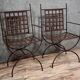 Paire de fauteuils curules en fer tréssé et laiton doré (B)