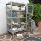 1950s metal shelf on wheels