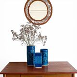 Rustic French Provence Wicker Round Mirror, Organic Modern, Handmade, France