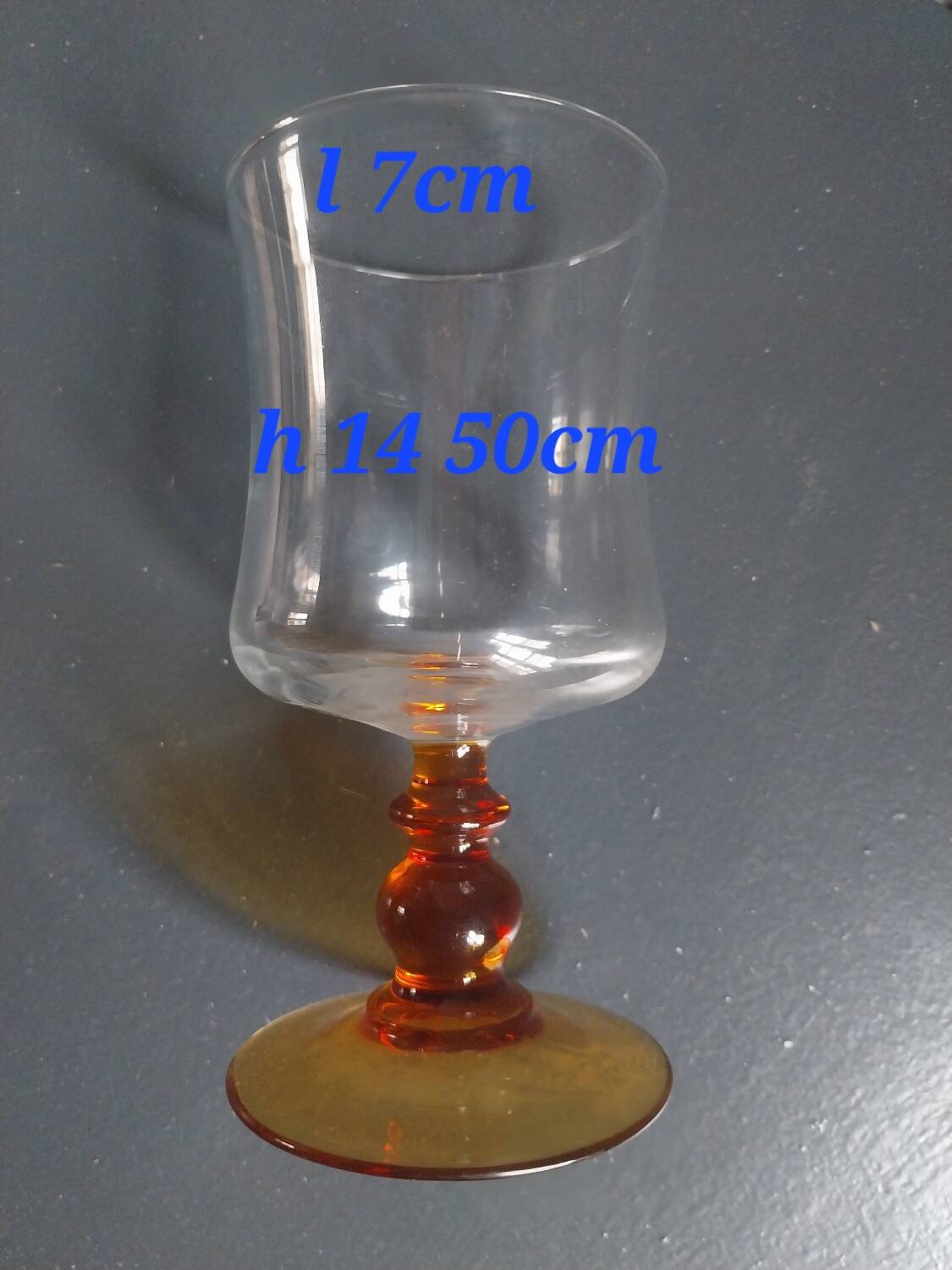 7 vintage amber stemmed glasses
