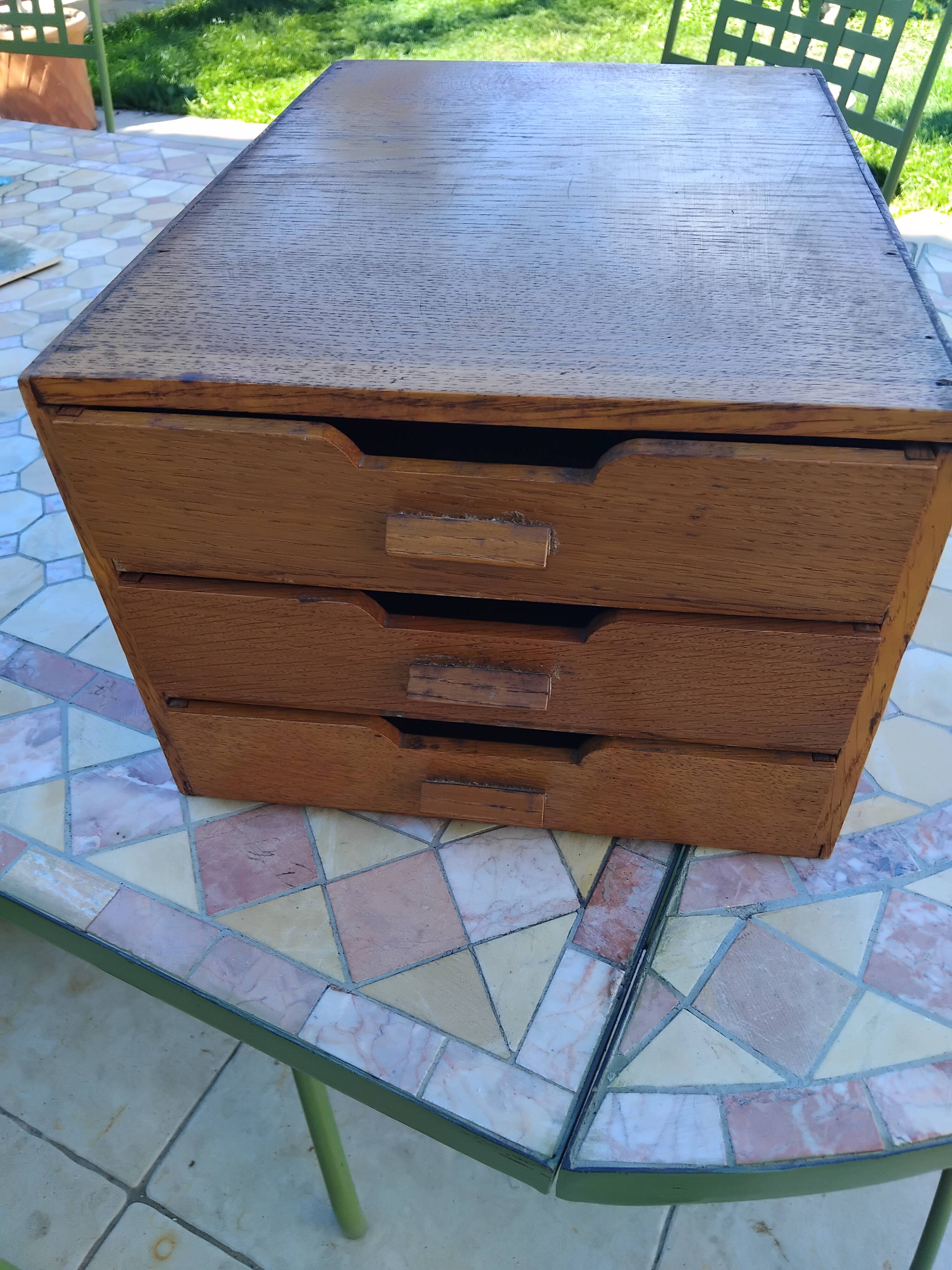 Petit meuble de métier bureau tiroirs vintage bois