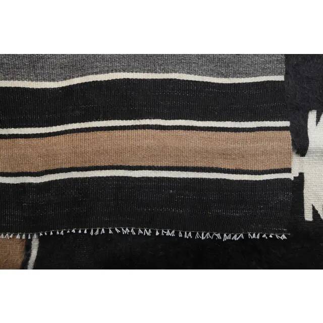 Vintage Turkish Hand-Knotted Wool Cotton Brown Kilim Area Rug 137x190
