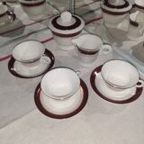 Vintage coffee service for 3 people in cream white with gold burgundy edging